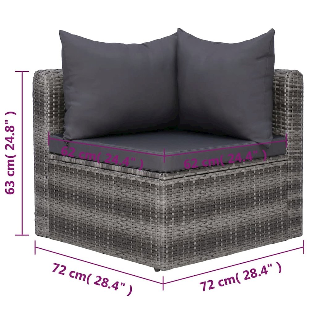 Sofa Set Grey Poly rattan, powder-coated steel, glass, polyester. Picture 10