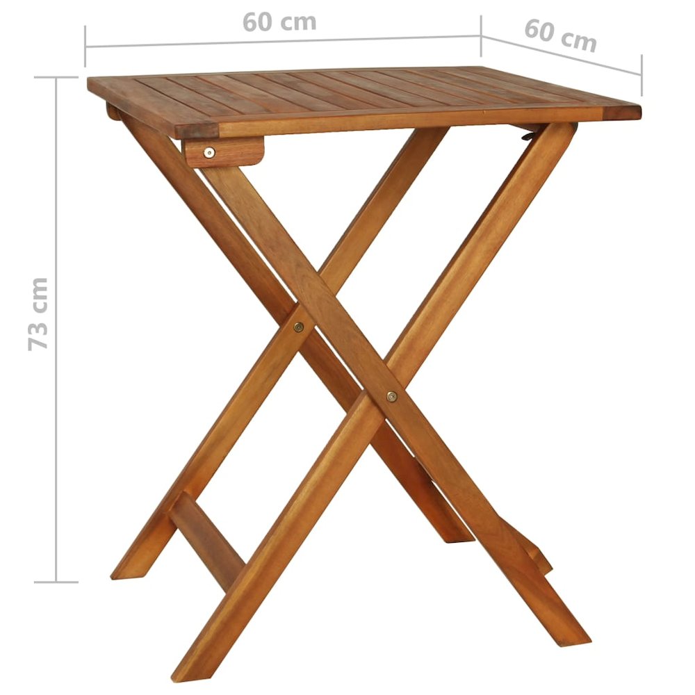 Bistro Set Warm Wood Tone Solid Acacia Wood Foldable Bistro Set. Picture 12