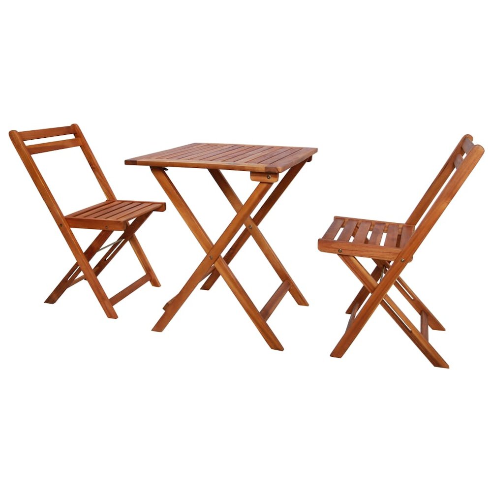 Bistro Set Warm Natural Brown Solid Acacia wood Small Foldable. Picture 1