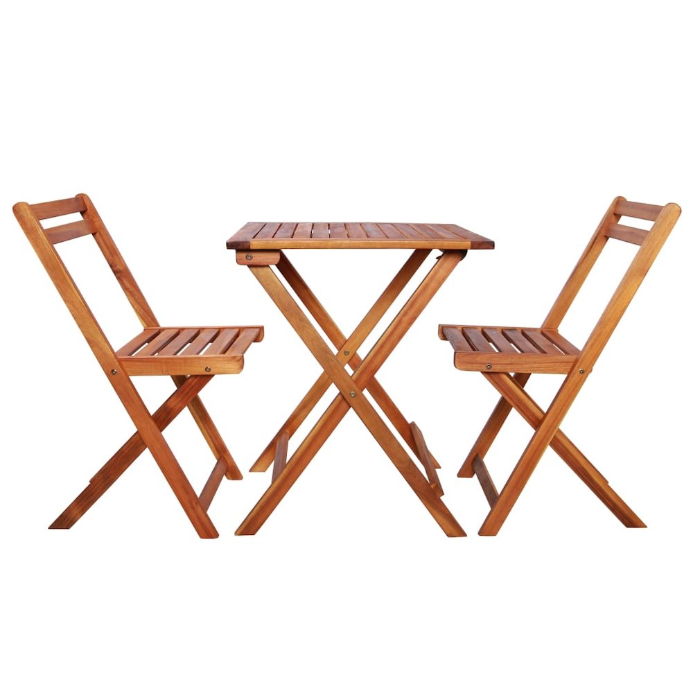 Bistro Set Warm Natural Brown Solid Acacia wood Small Foldable. Picture 2