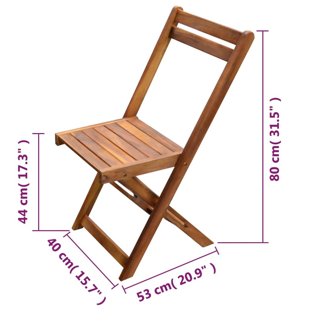 Bistro Set Warm Natural Brown Solid Acacia wood Small Foldable. Picture 9