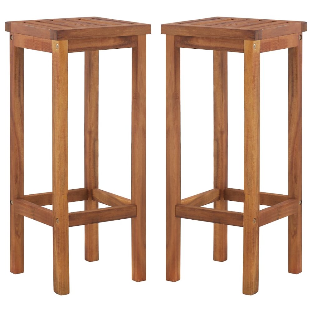 Bar Chair Set of 2 Natural wood Solid acacia wood Medium. Picture 1