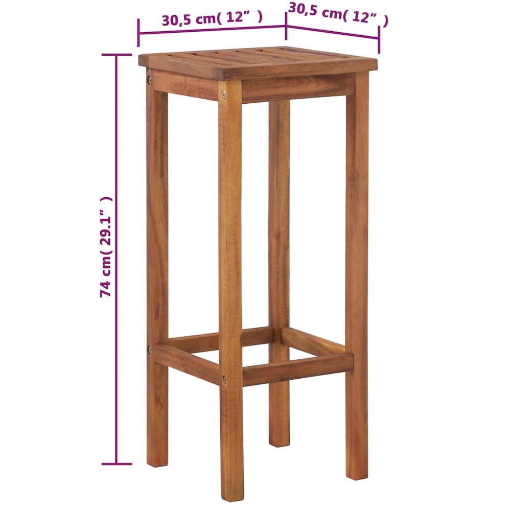 Bar Chair Set of 2 Natural wood Solid acacia wood Medium. Picture 9