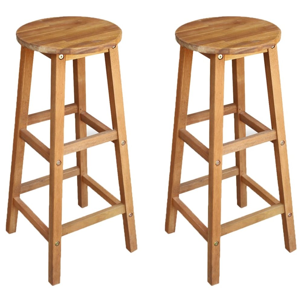 Bar Chair Set of 2 Natural Wood Solid acacia wood Medium. Picture 1