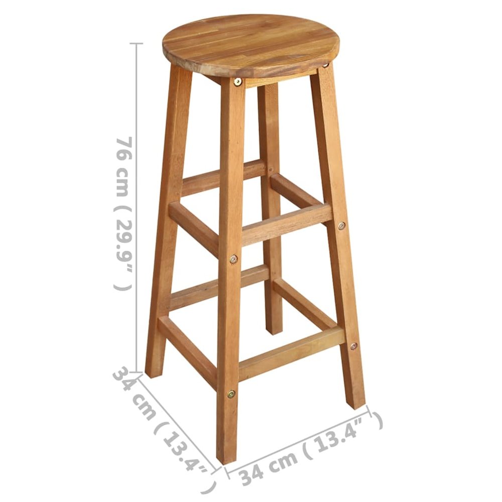 Bar Chair Set of 2 Natural Wood Solid acacia wood Medium. Picture 4