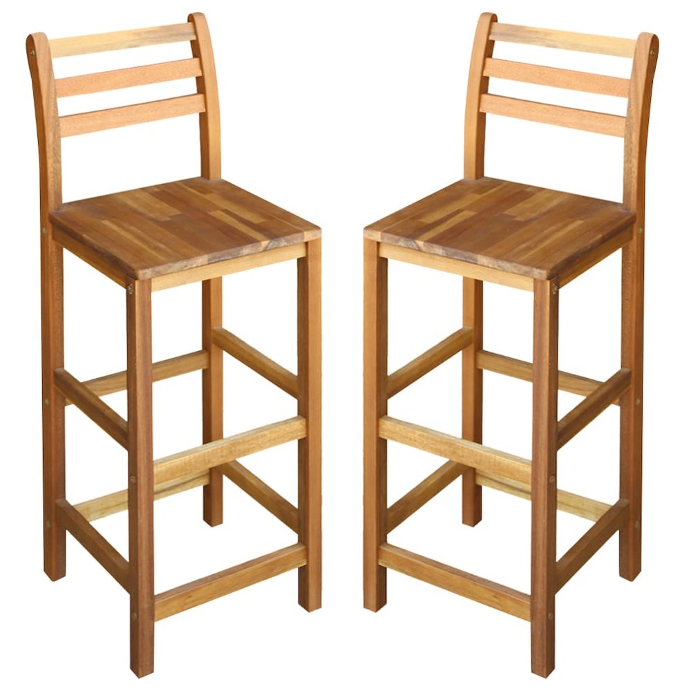 Bar Chair Set of 2 Natural Wood Solid Acacia Wood Large. Picture 1