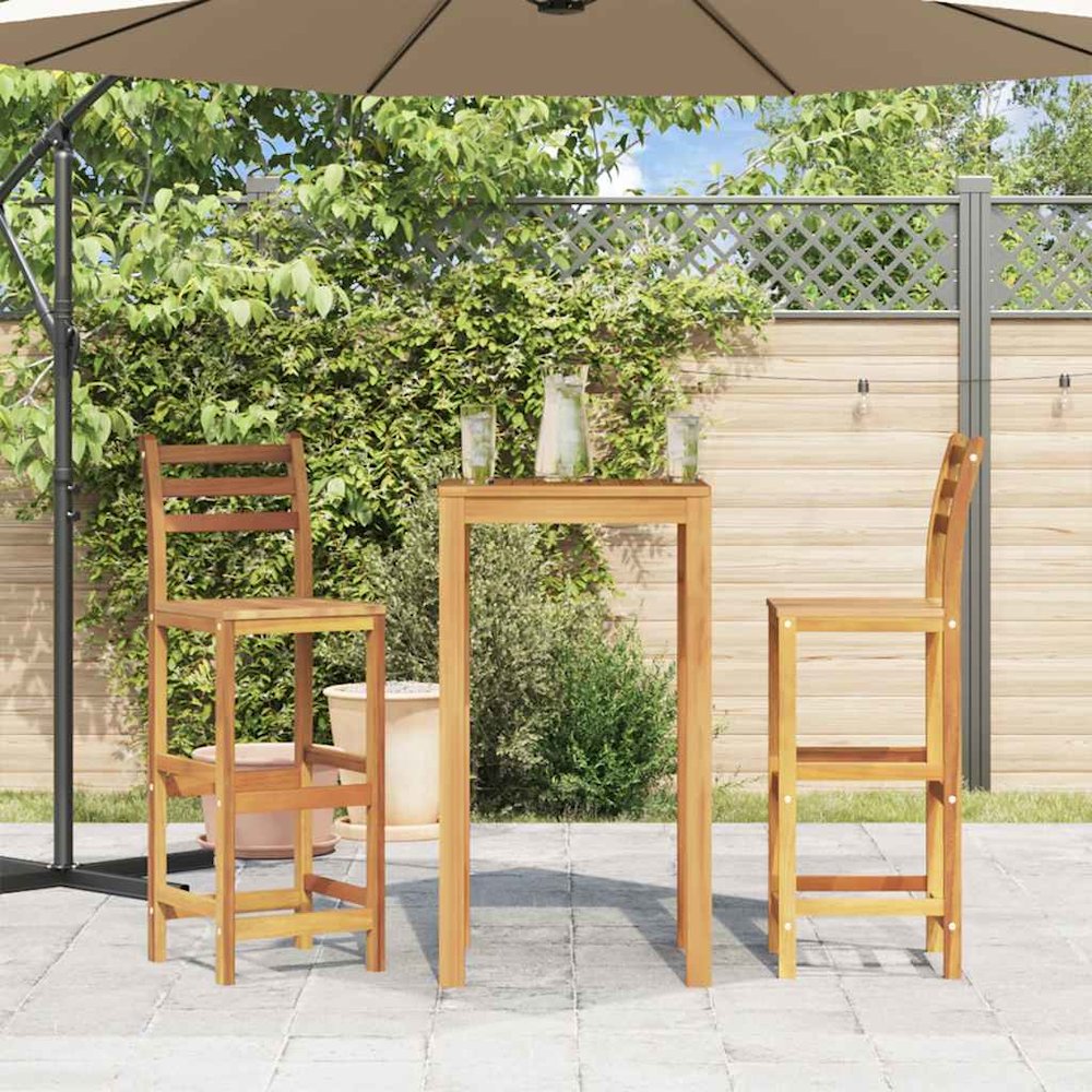 Bar Chair Set of 2 Natural Wood Solid Acacia Wood Large. Picture 3
