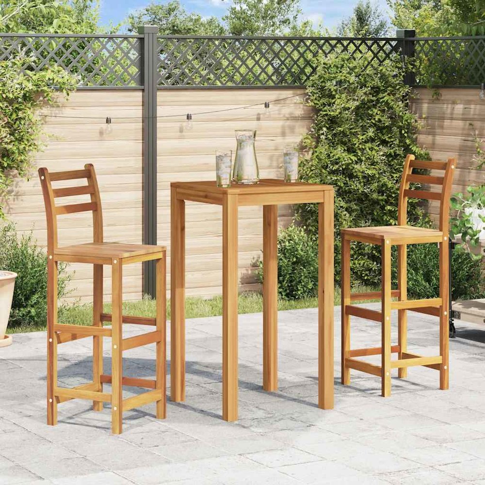 Bar Chair Set of 2 Natural Wood Solid Acacia Wood Large. Picture 2