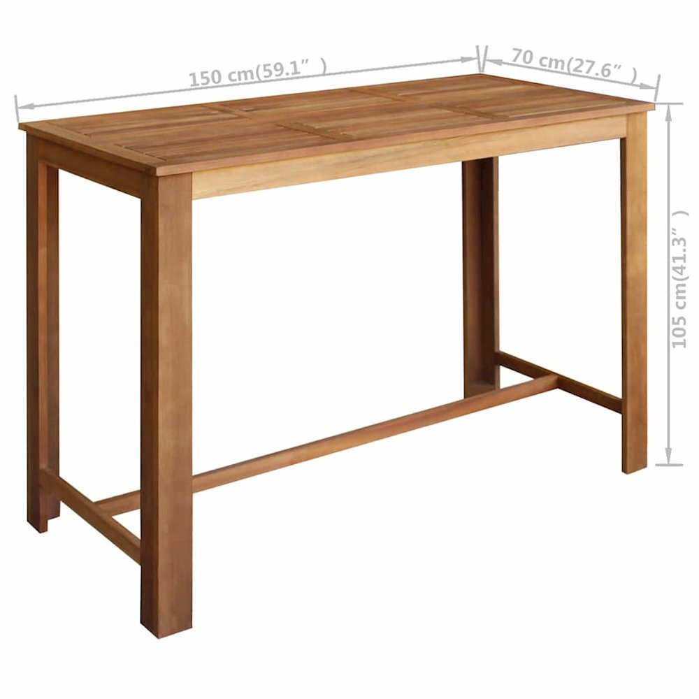 Bar Table Natural wood Solid acacia wood 59.1x27.6x41.3 in. Picture 7