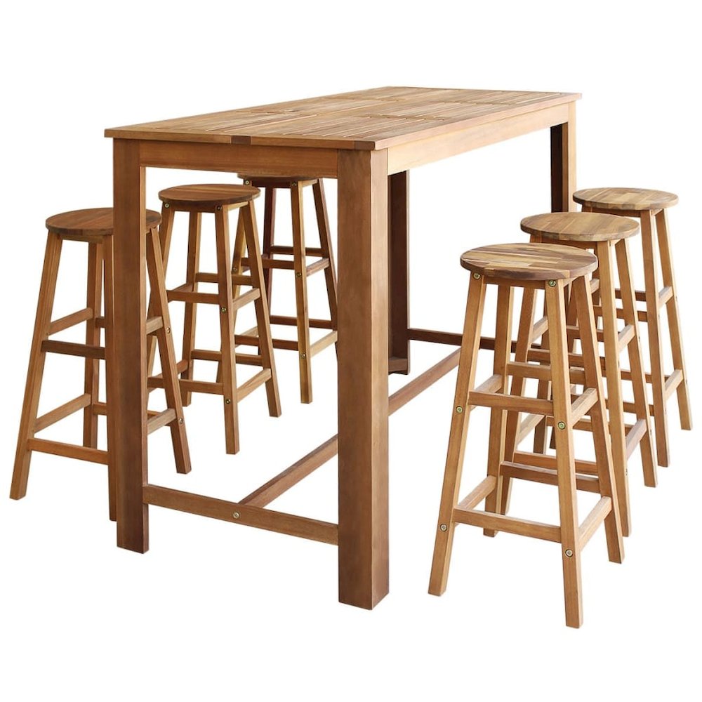 Bar Table And Stool Brown Solid acacia wood Large Footrest. Picture 1