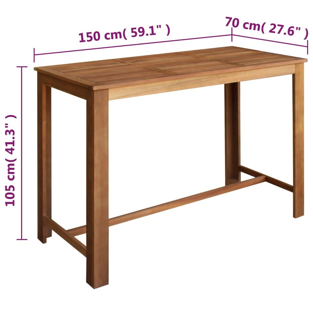 Bar Table And Stool Brown Solid acacia wood Large Footrest. Picture 5