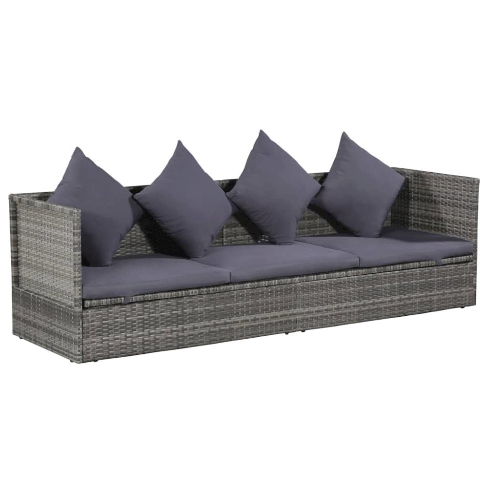 Garden Bed Grey PE Rattan 78.7x23.6 in Adjustable Armrests. Picture 1