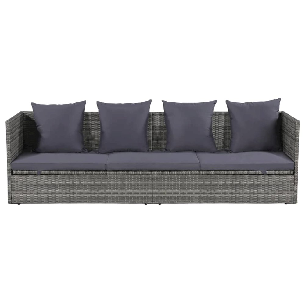 Garden Bed Grey PE Rattan 78.7x23.6 in Adjustable Armrests. Picture 2