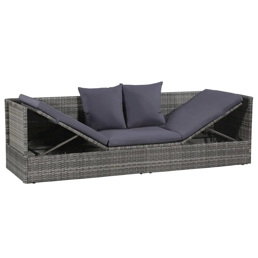 Garden Bed Grey PE Rattan 78.7x23.6 in Adjustable Armrests. Picture 3