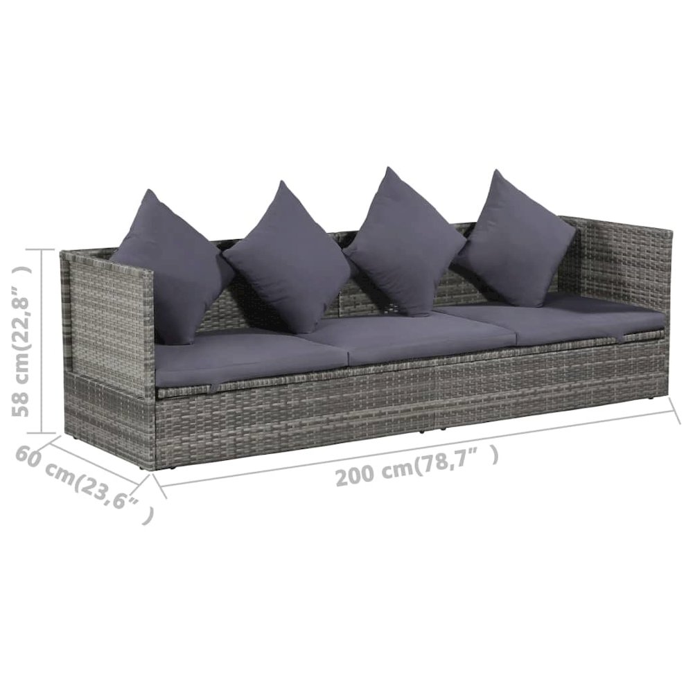 Garden Bed Grey PE Rattan 78.7x23.6 in Adjustable Armrests. Picture 5