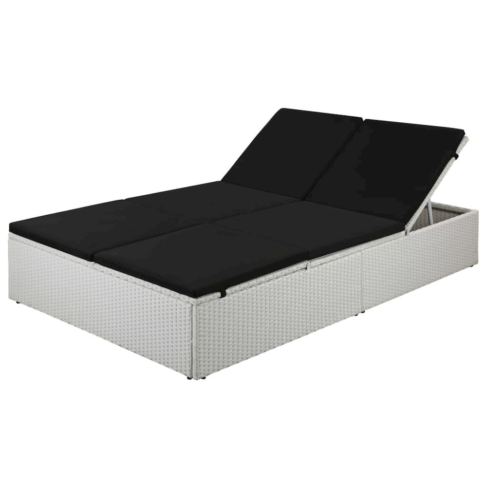 Sunlounger White and Black Poly Rattan and Powder-Coated Steel. Picture 1