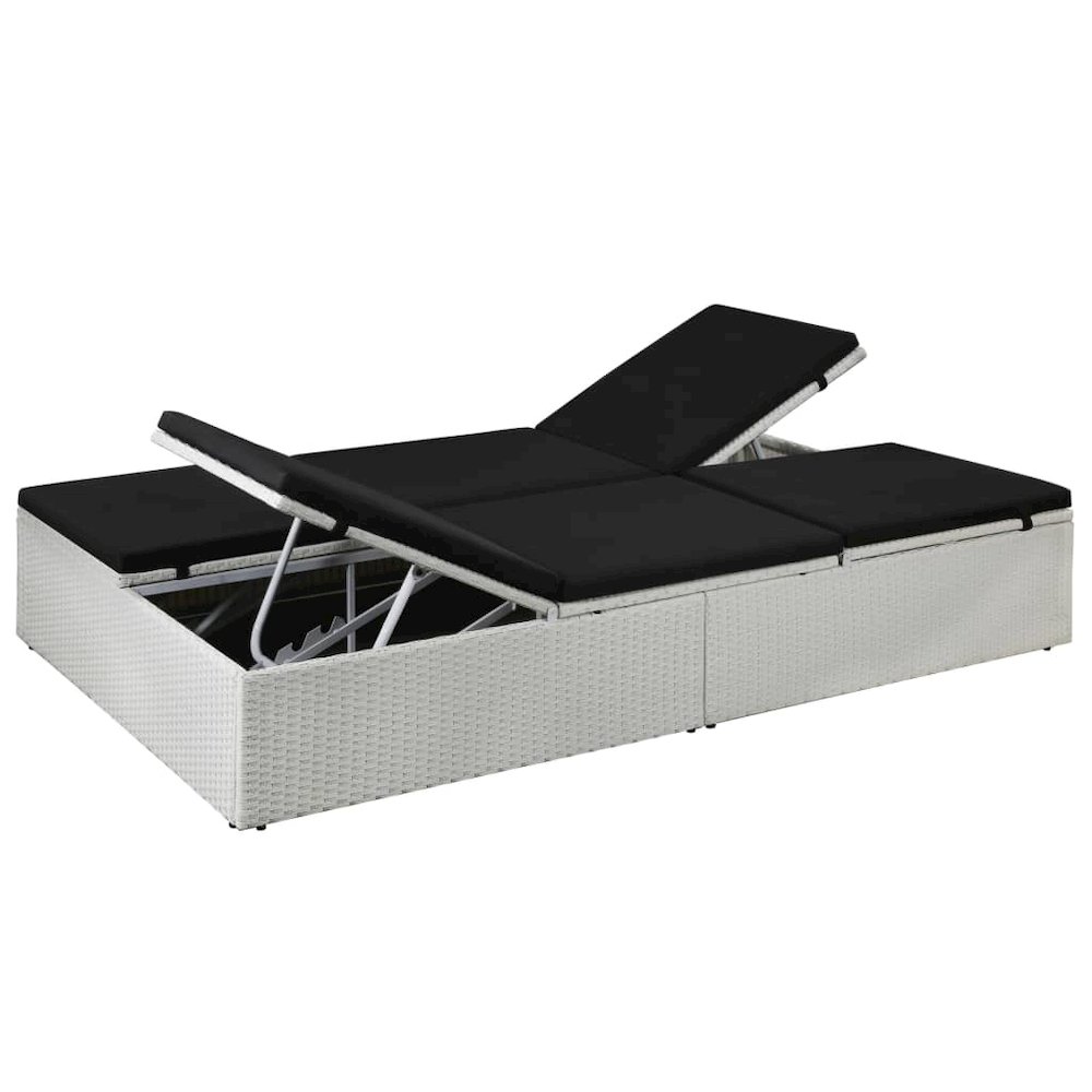 Sunlounger White and Black Poly Rattan and Powder-Coated Steel. Picture 2