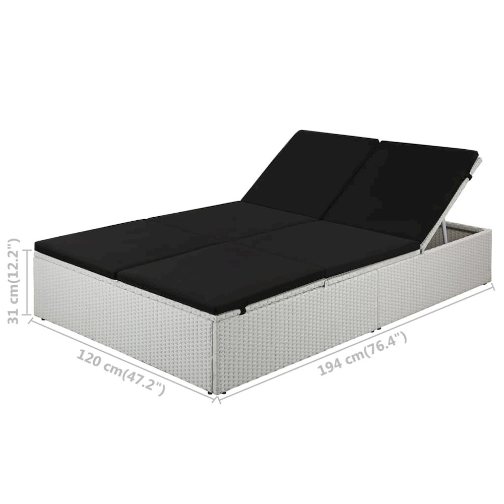 Sunlounger White and Black Poly Rattan and Powder-Coated Steel. Picture 4