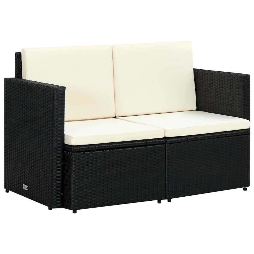 Sofa Black PE rattan 46.5 in x 25.6 in x 29.1 in Removable Covers. Picture 1