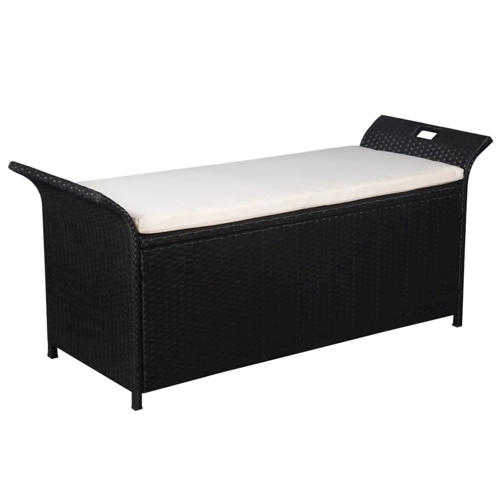 Storage Bench with Cushion 54.3" Poly Rattan Black. Picture 1