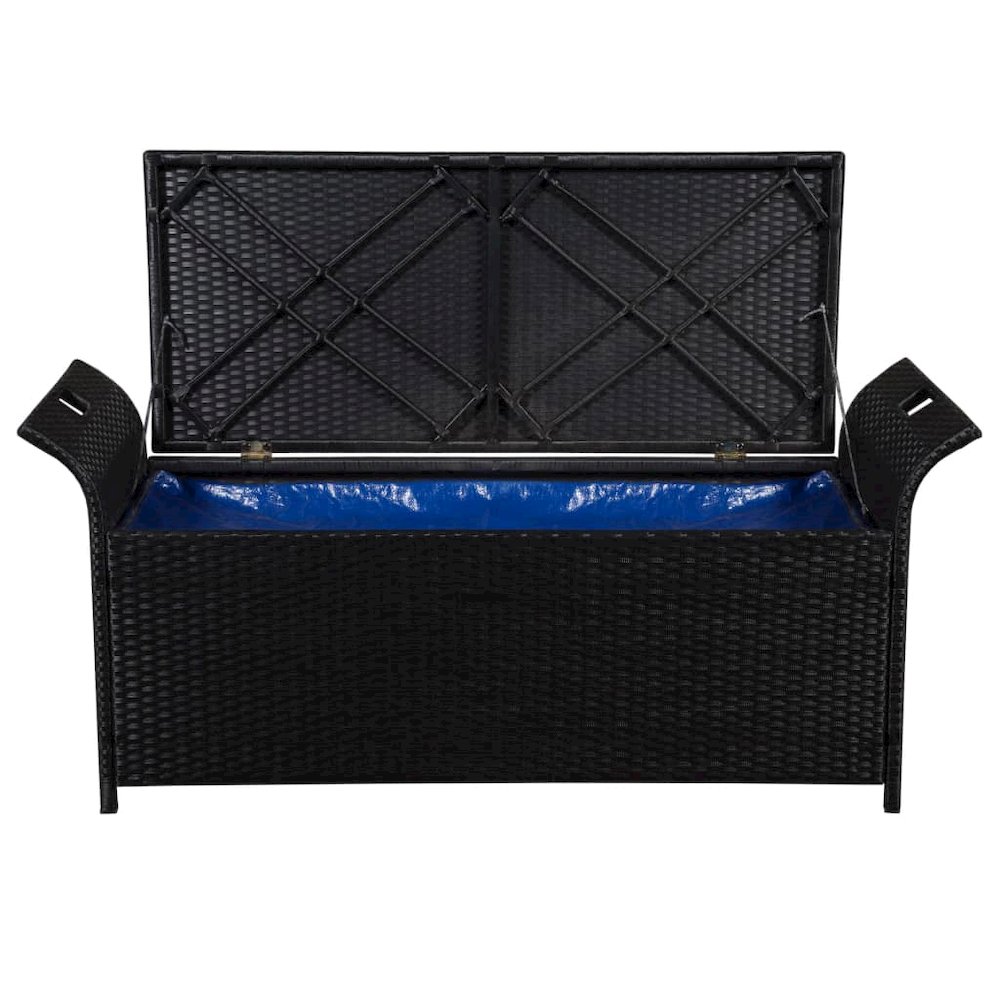 Storage Bench with Cushion 54.3" Poly Rattan Black. Picture 4