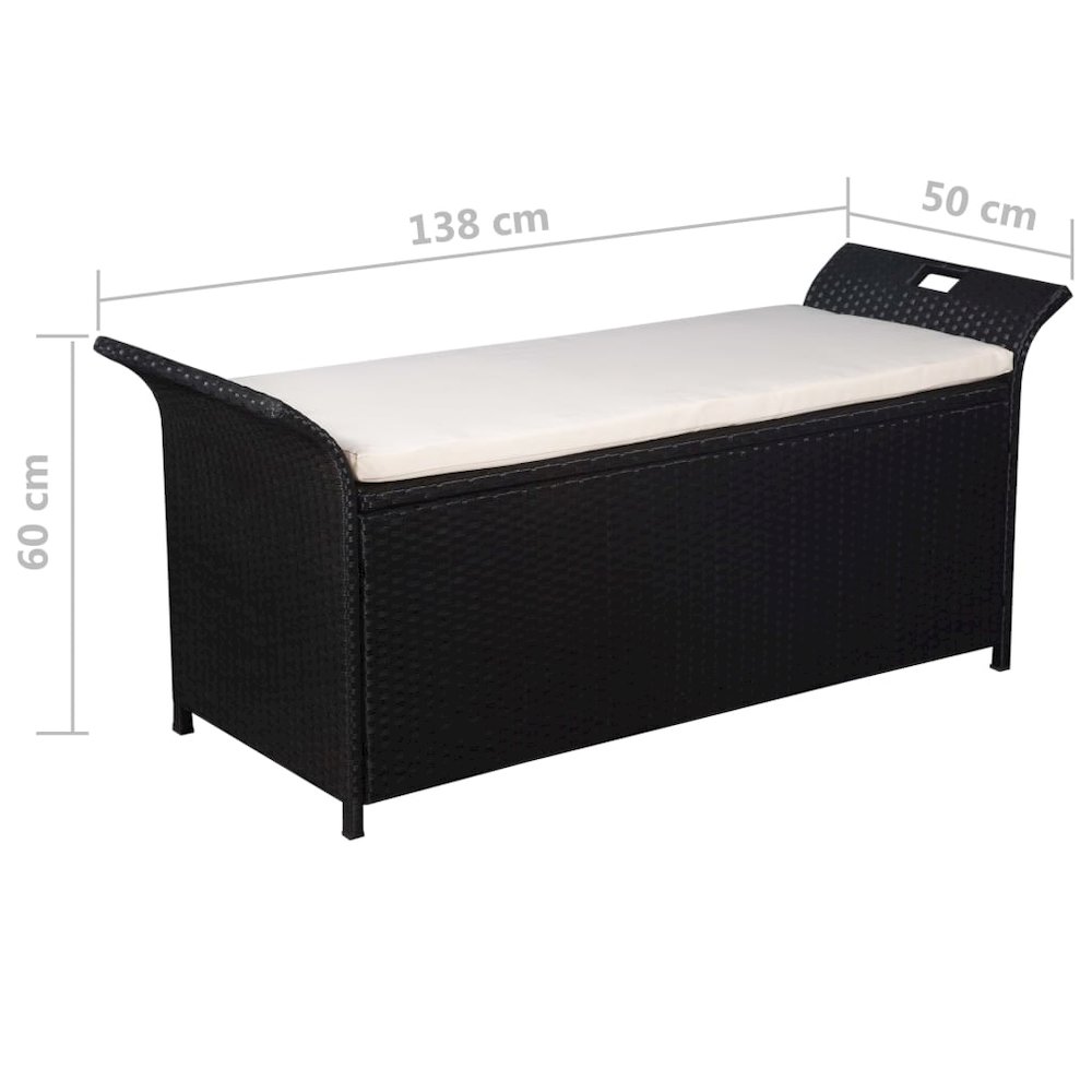 Storage Bench with Cushion 54.3" Poly Rattan Black. Picture 5