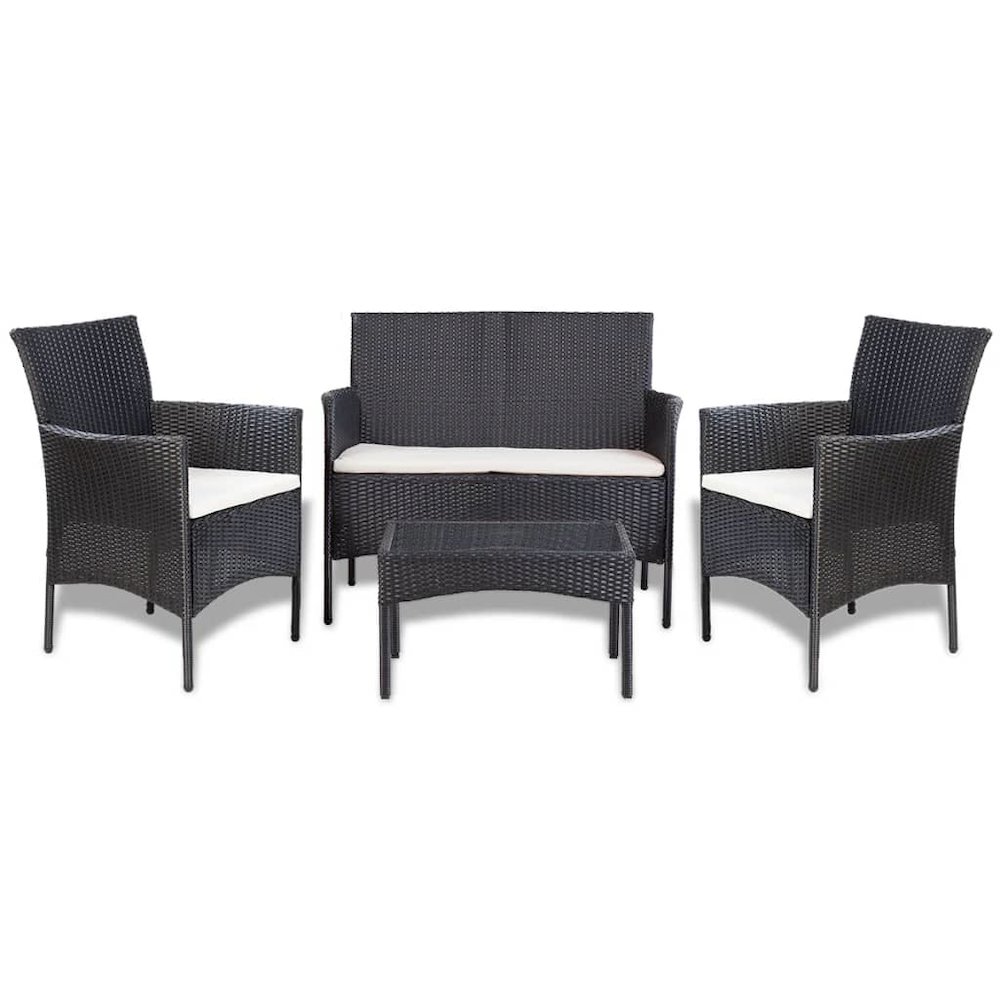 vidaXL 4 Piece Garden Lounge Set with Cushions Poly Rattan Black, 44186. Picture 1