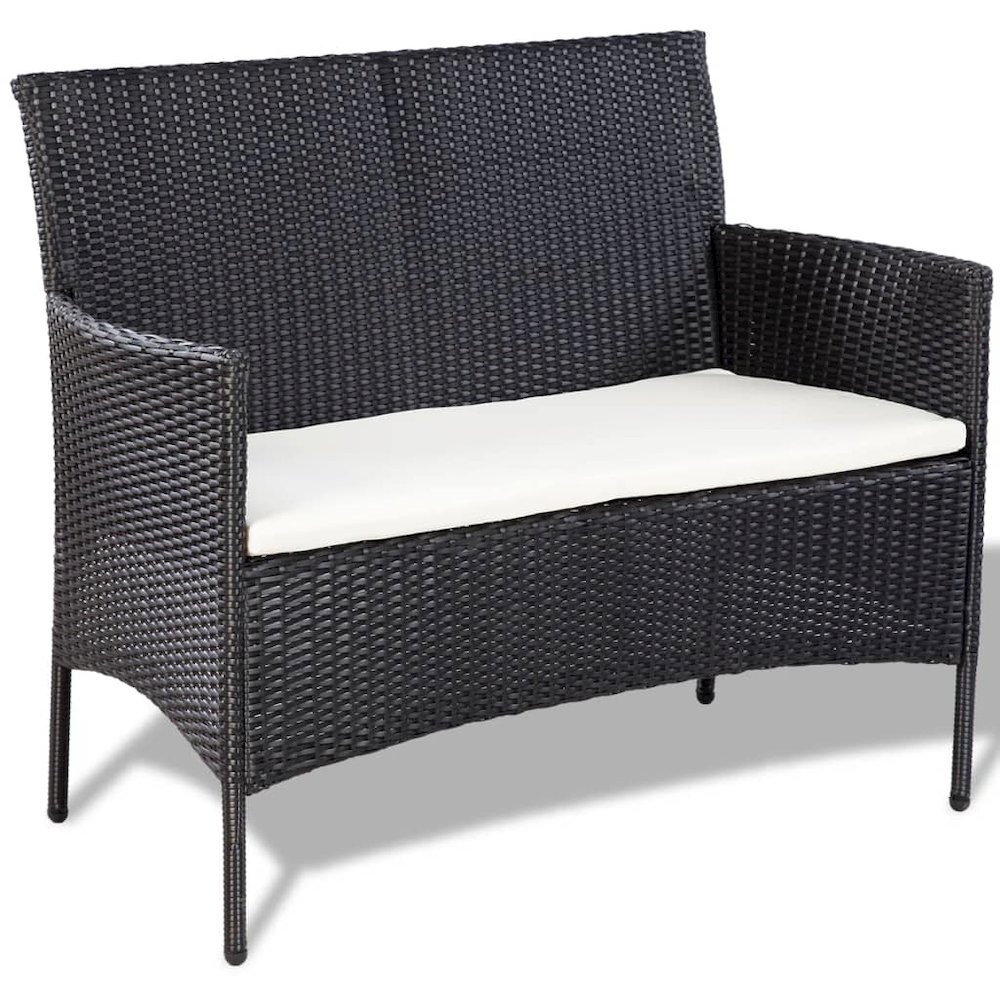 vidaXL 4 Piece Garden Lounge Set with Cushions Poly Rattan Black, 44186. Picture 4