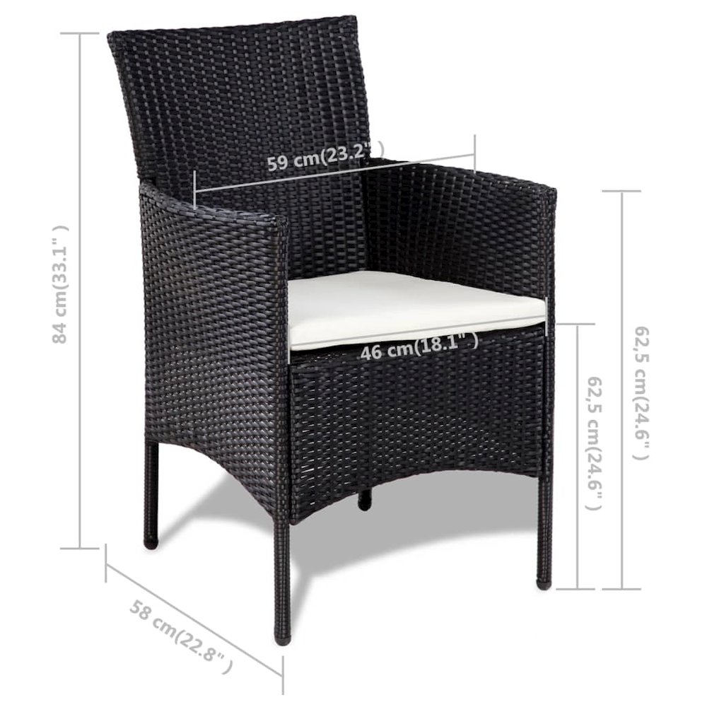 vidaXL 4 Piece Garden Lounge Set with Cushions Poly Rattan Black, 44186. Picture 8