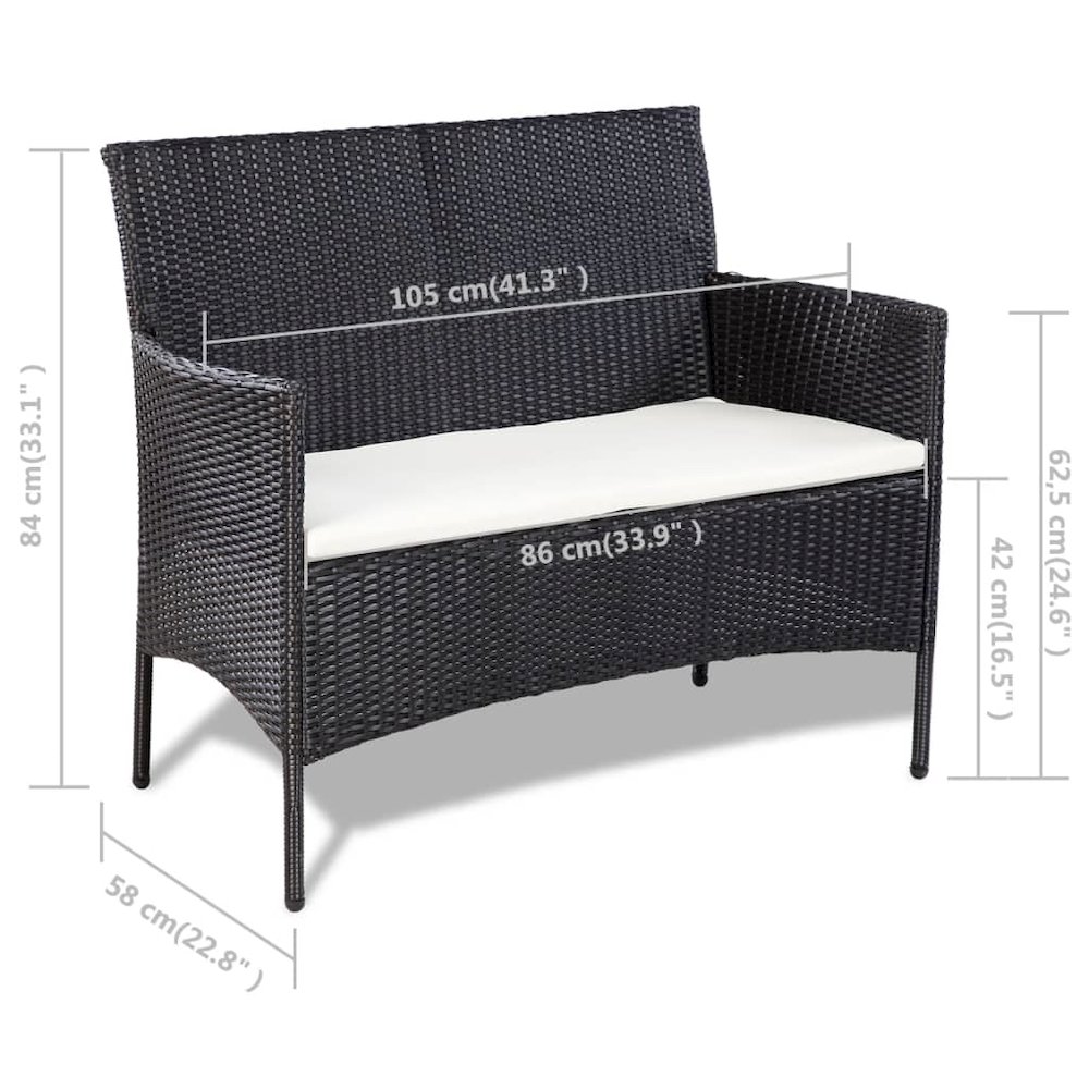 vidaXL 4 Piece Garden Lounge Set with Cushions Poly Rattan Black, 44186. Picture 9
