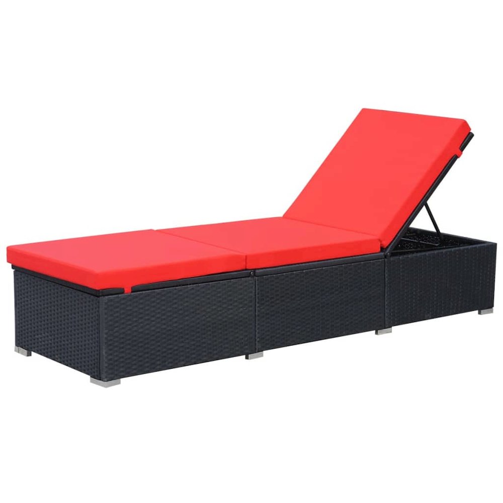 Sun Lounger Black Red PE Rattan, Powder-Coated Steel, Polyester. Picture 2