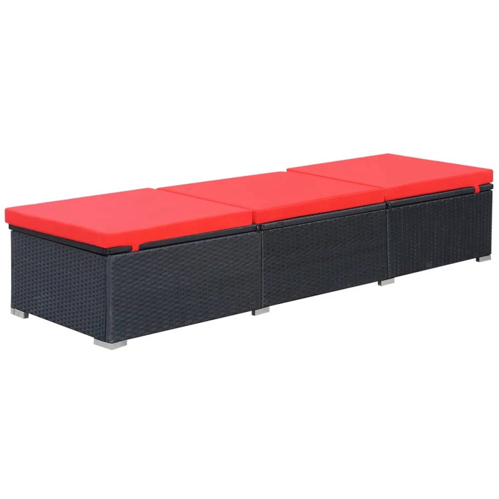 Sun Lounger Black Red PE Rattan, Powder-Coated Steel, Polyester. Picture 3