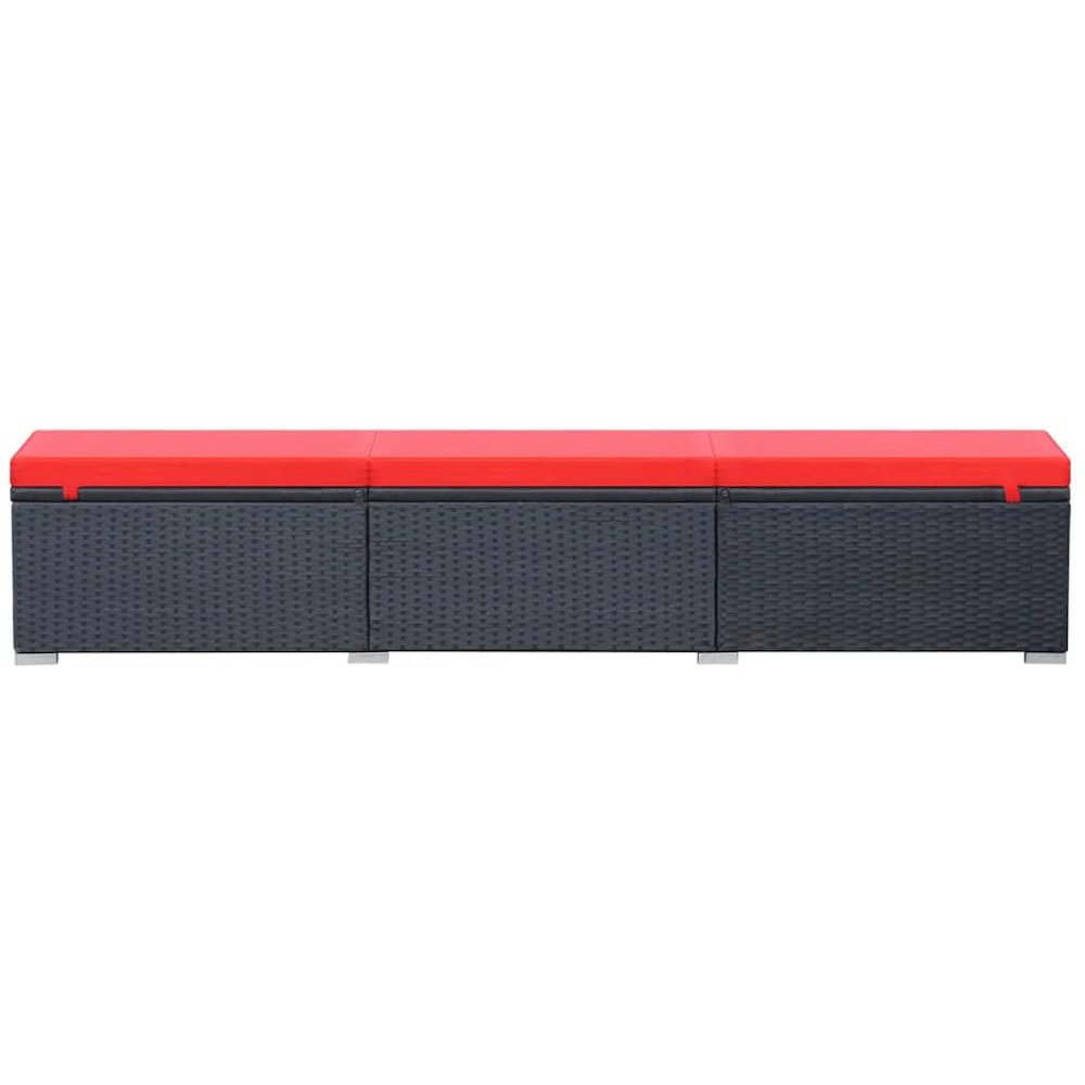 Sun Lounger Black Red PE Rattan, Powder-Coated Steel, Polyester. Picture 4