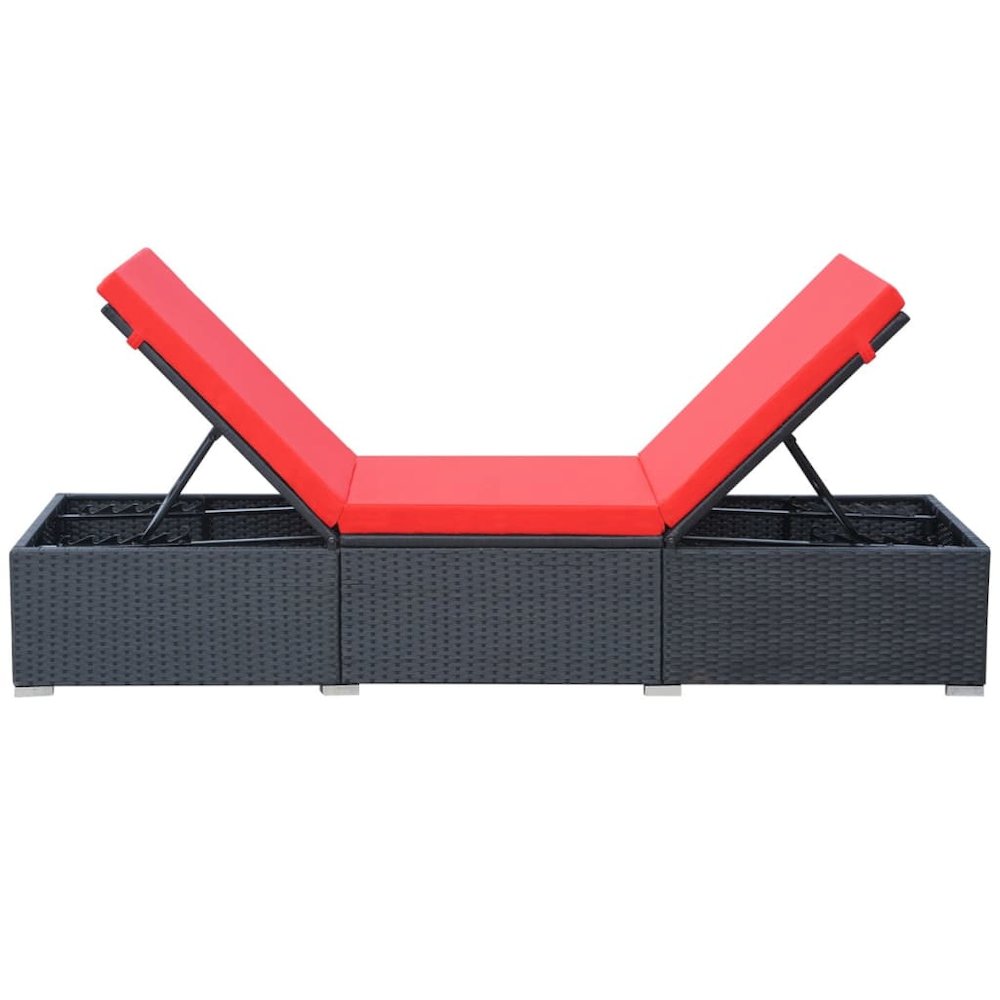 Sun Lounger Black Red PE Rattan, Powder-Coated Steel, Polyester. Picture 5