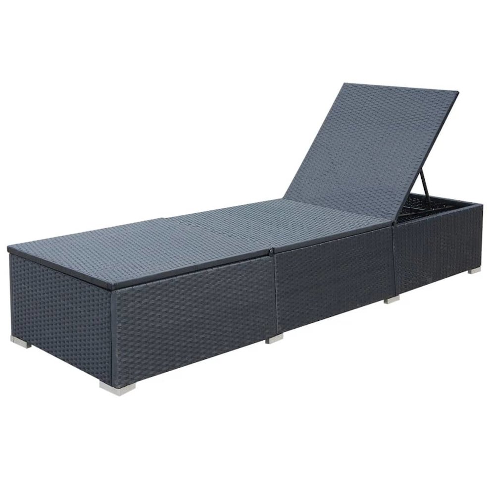 Sun Lounger Black Red PE Rattan, Powder-Coated Steel, Polyester. Picture 7