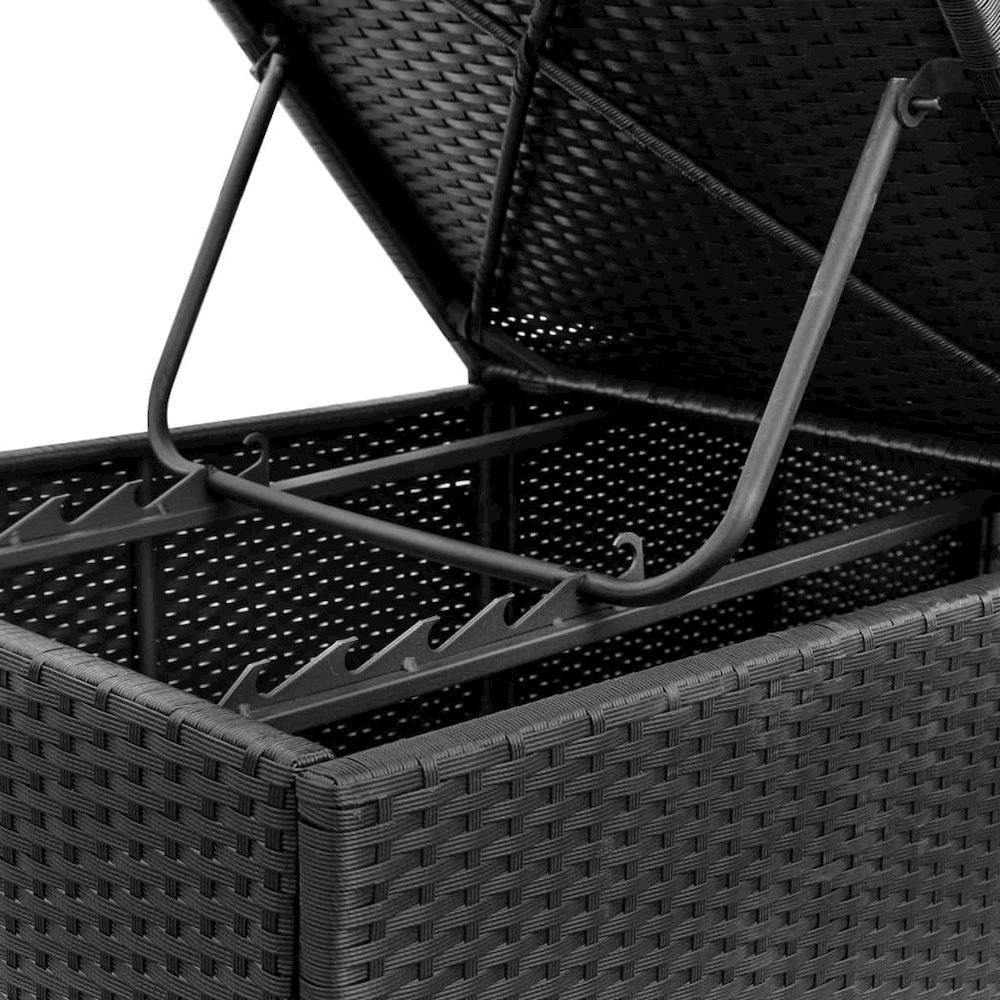 Sun Lounger Black Red PE Rattan, Powder-Coated Steel, Polyester. Picture 8