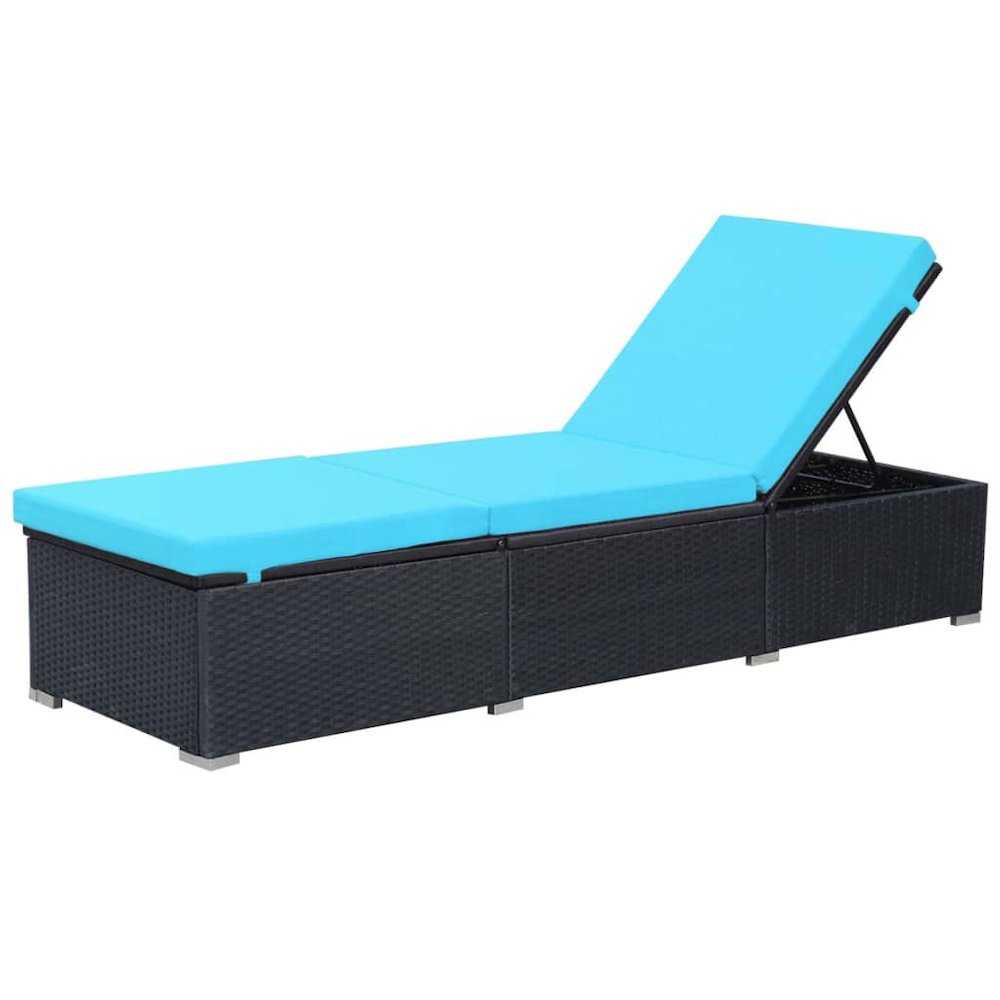 Sunlounger Black and Blue PE Rattan, Powder-Coated Steel, Polyester. Picture 2