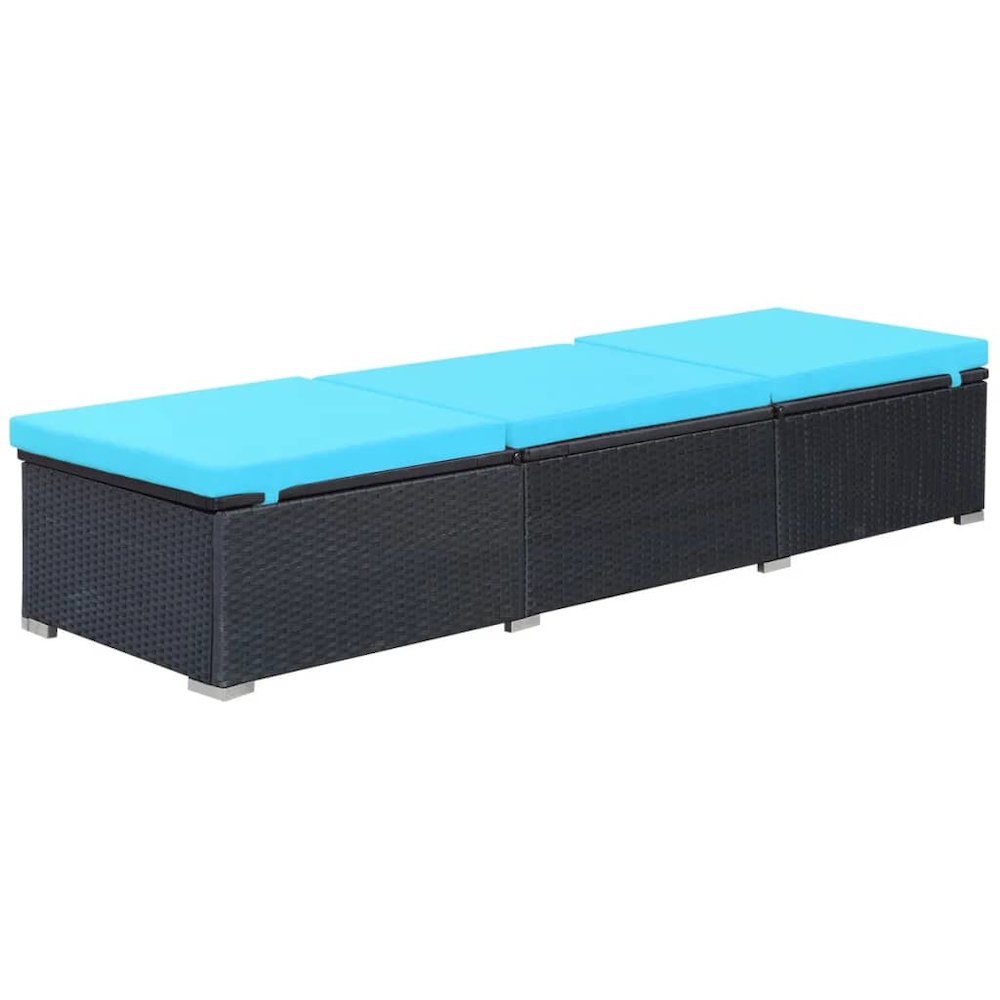 Sunlounger Black and Blue PE Rattan, Powder-Coated Steel, Polyester. Picture 3