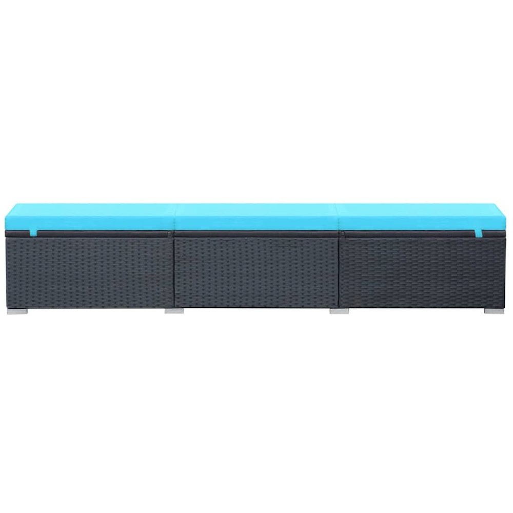 Sunlounger Black and Blue PE Rattan, Powder-Coated Steel, Polyester. Picture 4