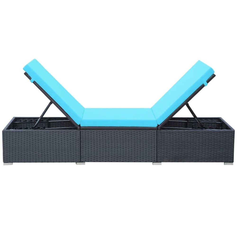 Sunlounger Black and Blue PE Rattan, Powder-Coated Steel, Polyester. Picture 5