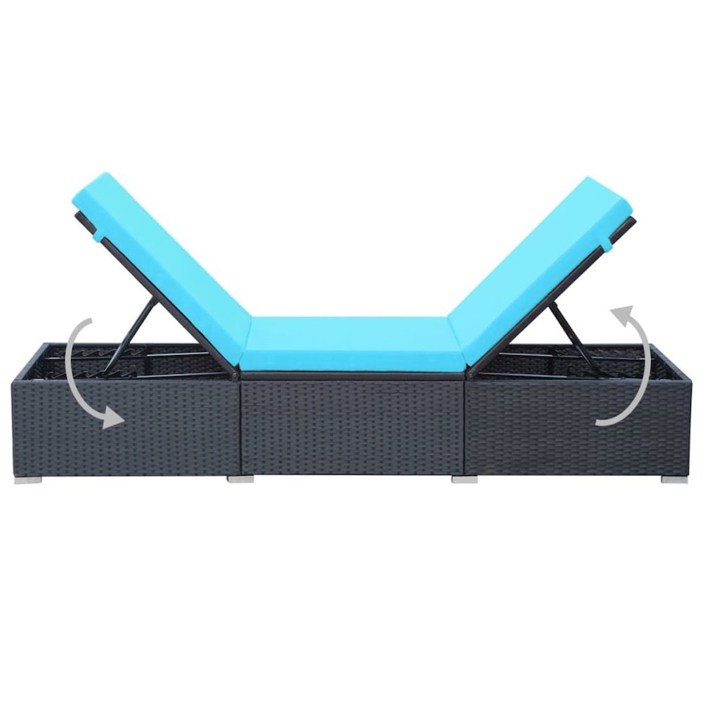 Sunlounger Black and Blue PE Rattan, Powder-Coated Steel, Polyester. Picture 6