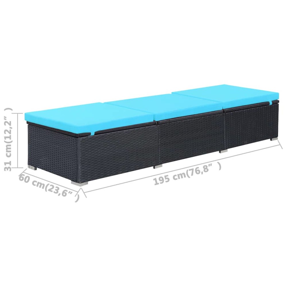 Sunlounger Black and Blue PE Rattan, Powder-Coated Steel, Polyester. Picture 9