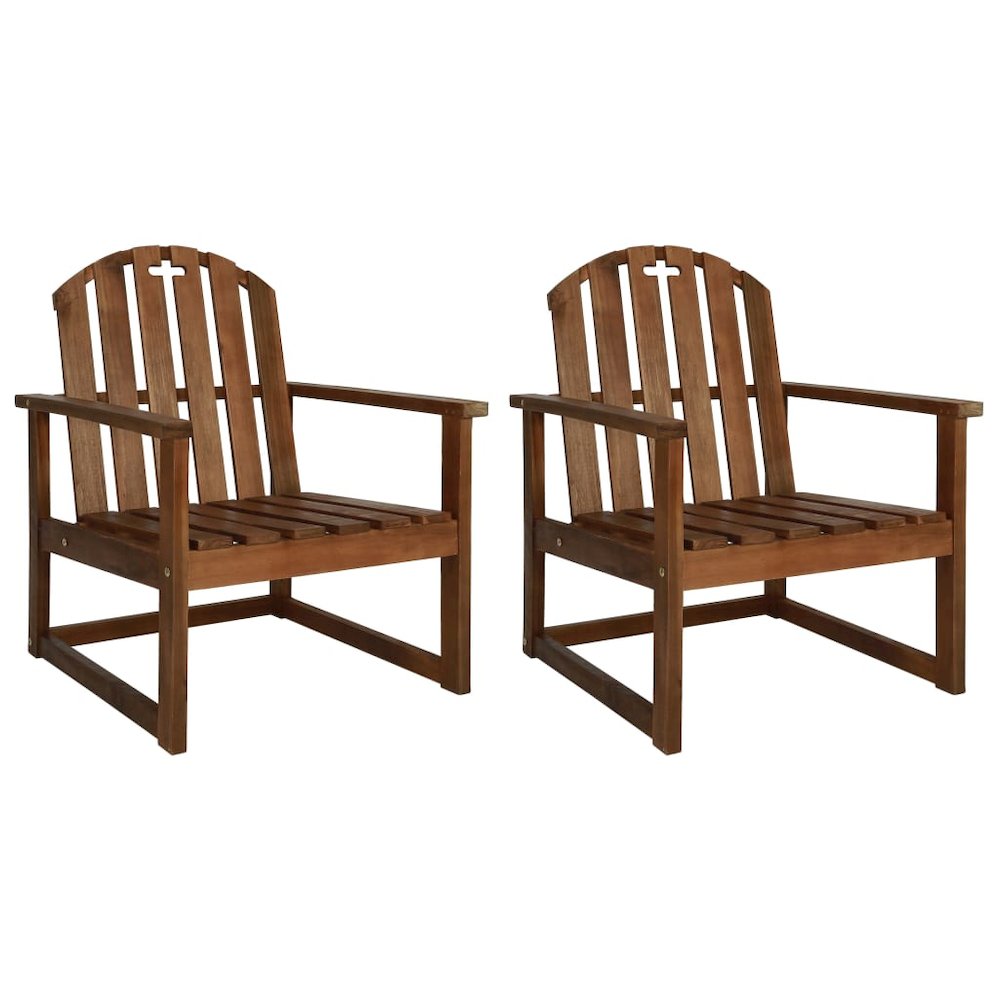 Garden Chair Set of 2 Wooden brown Solid Acacia wood Medium. Picture 1