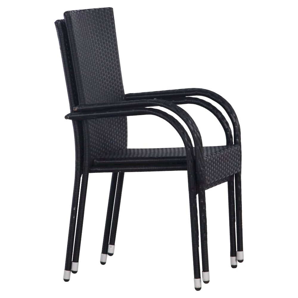 Dining Chair Set of 2 Black PE rattan and powder-coated steel. Picture 1
