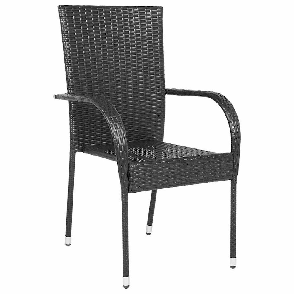 Dining Chair Set of 2 Black PE rattan and powder-coated steel. Picture 3