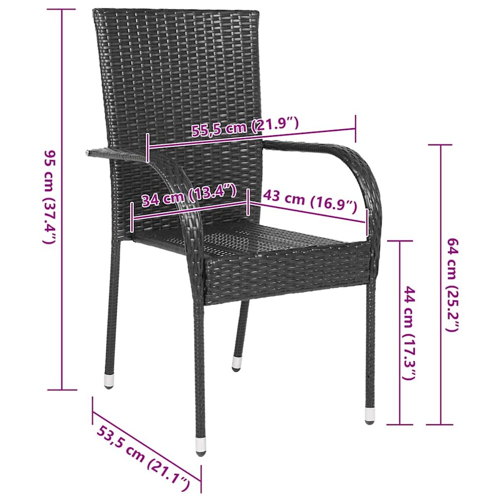 Dining Chair Set of 2 Black PE rattan and powder-coated steel. Picture 9