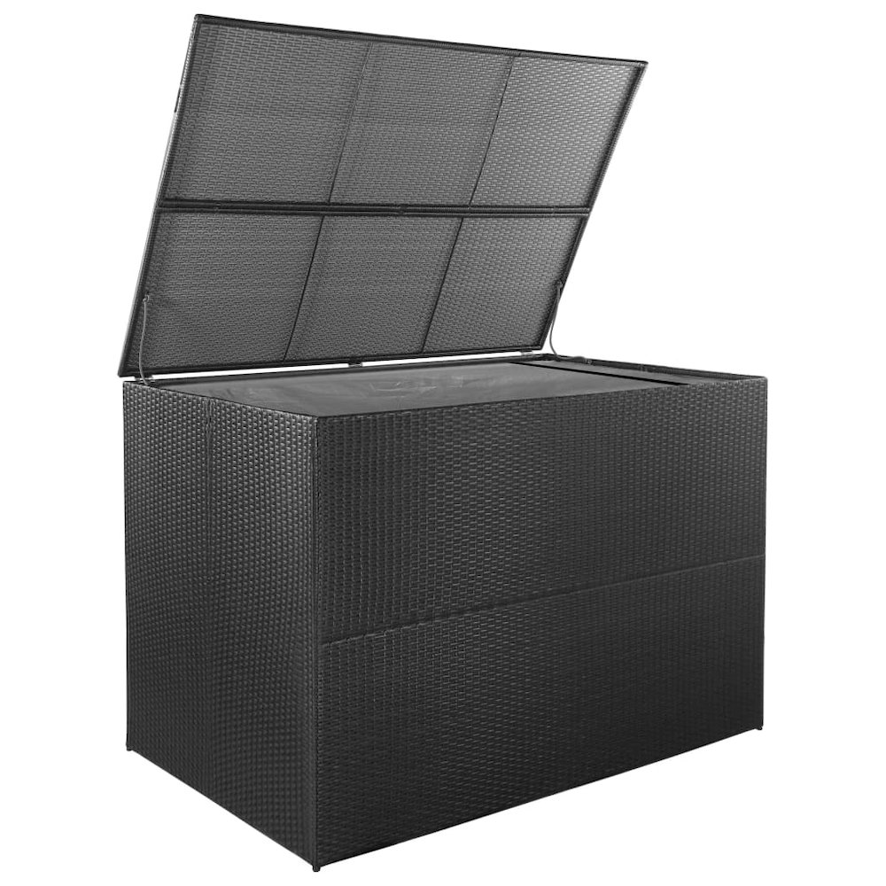 Outdoor Storage Box Black PE Rattan, Powder-Coated Steel. Picture 2