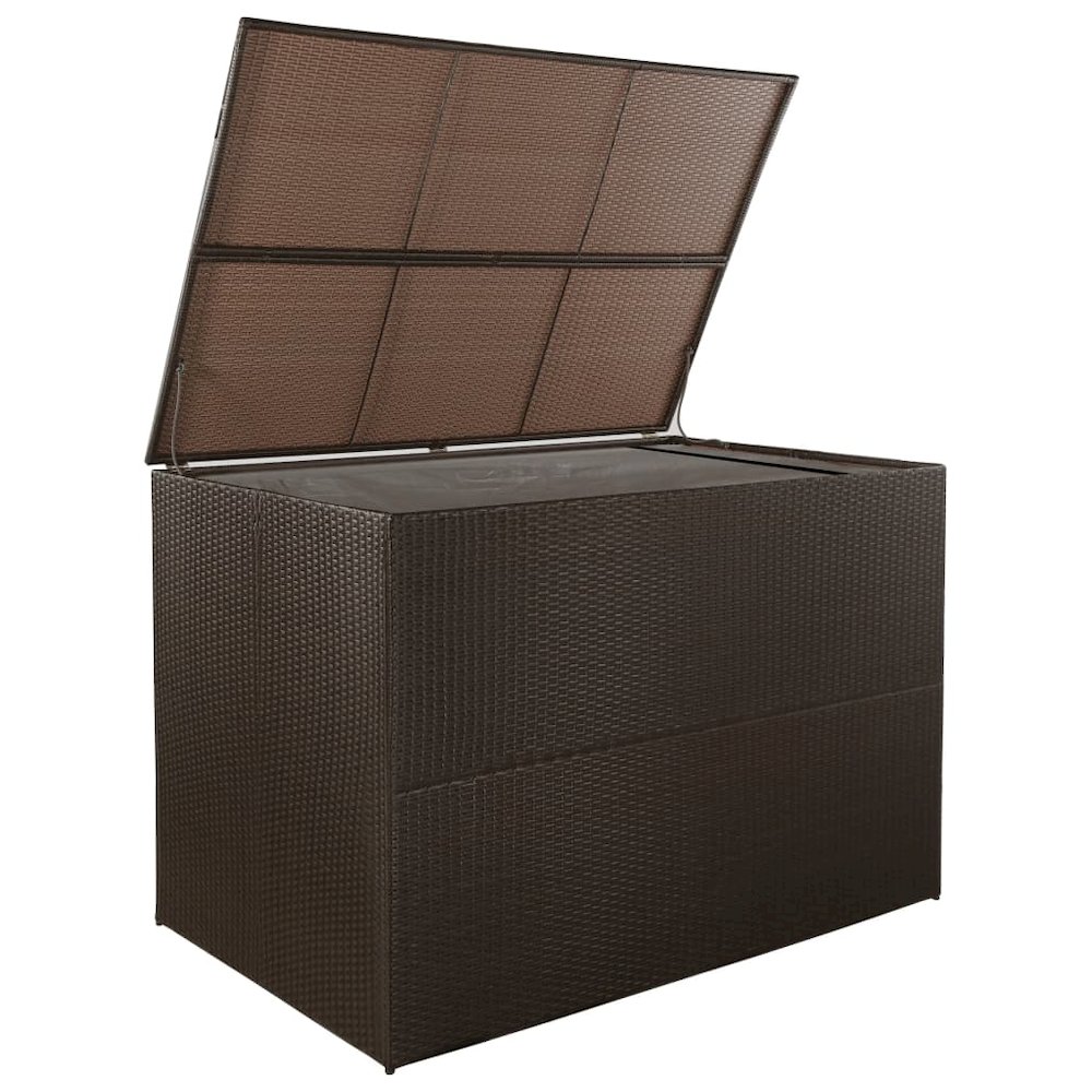 Outdoor Storage Box Brown PE Rattan, Powder-Coated Steel Large. Picture 2