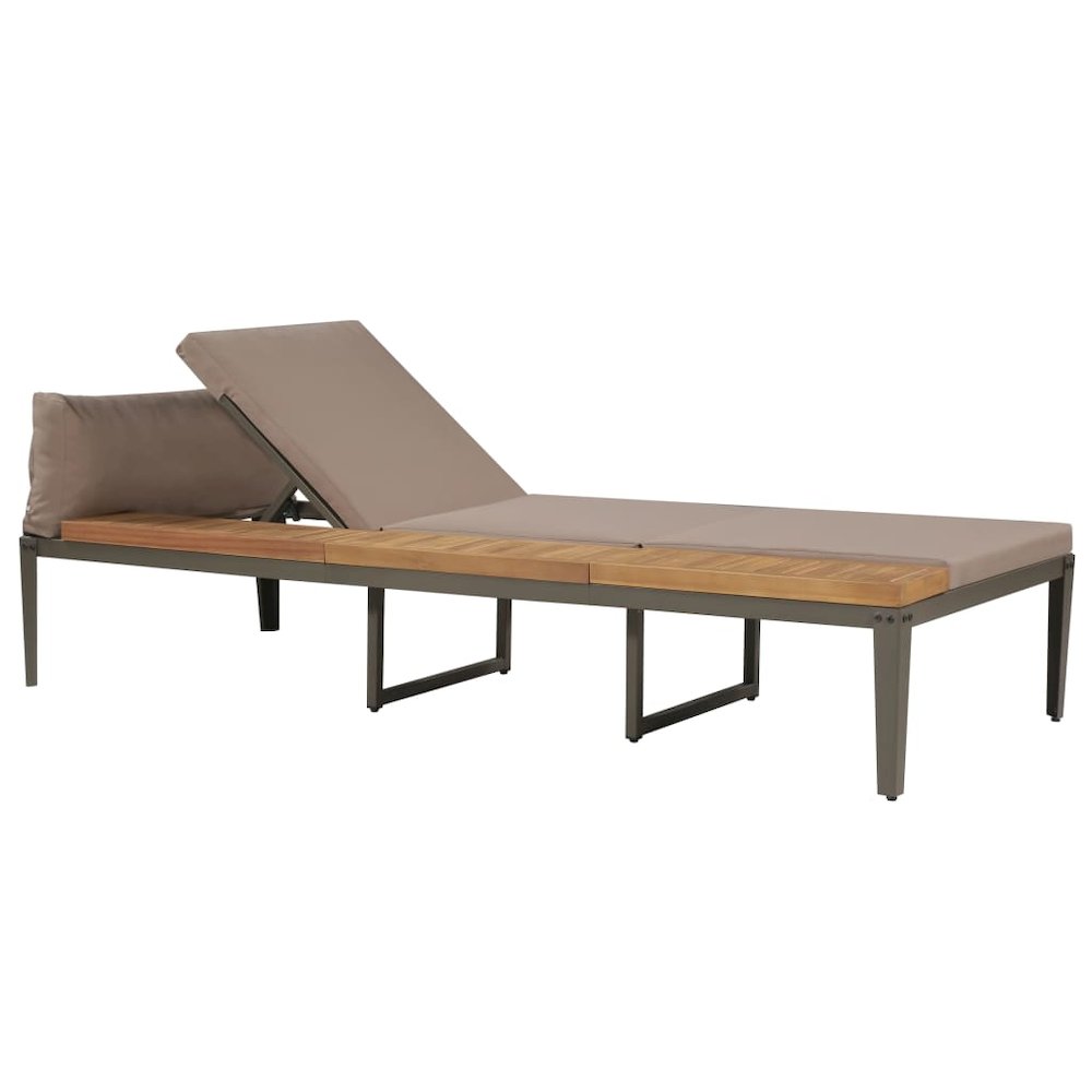 Garden Sunbed Brown Solid Acacia wood Regular Adjustable Armrests. Picture 2