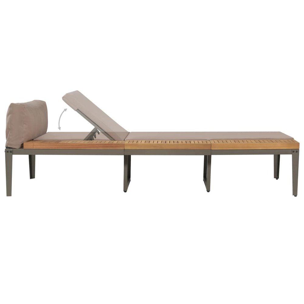 Garden Sunbed Brown Solid Acacia wood Regular Adjustable Armrests. Picture 3